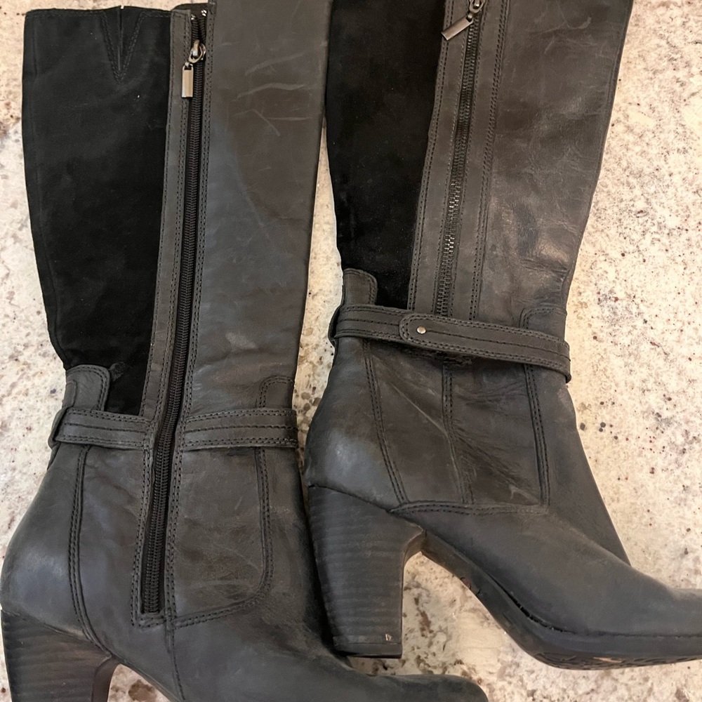 Clarks Black and Gray Heeled Boots